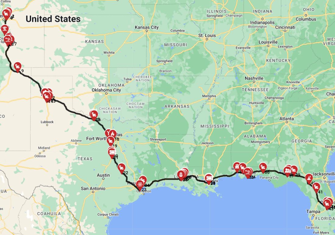 best motorhome itinerary from Denver to Orlando